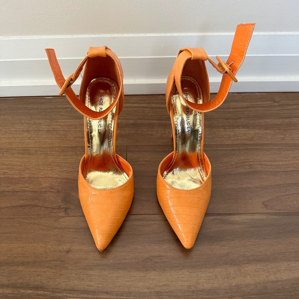 Shoe Republic LA Orange Ankle Strap Court Shoes